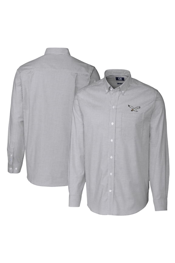 Men's Cutter & Buck Charcoal Philadelphia Eagles Stretch Stripe Long Sleeve Button-Down Dress Shirt