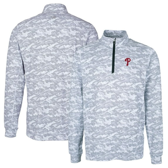 Men's Cutter & Buck Charcoal Philadelphia Phillies Big & Tall Traverse Camo Print Stretch Quarter-Zip Pullover Top
