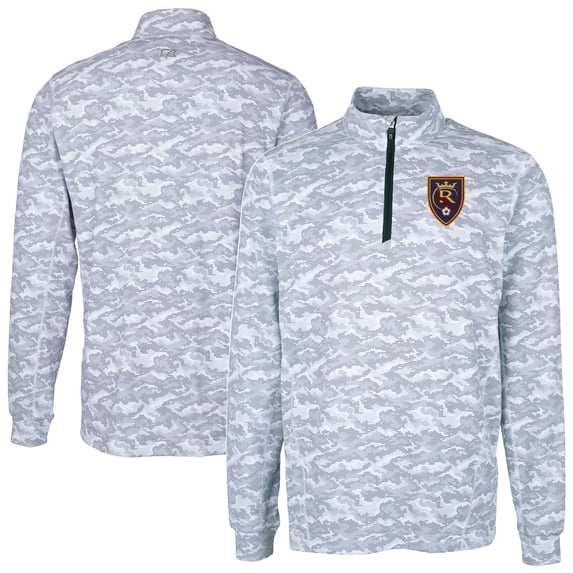 Men's-Cutter & Buck Charcoal Real Salt Lake Big & Tall Traverse Stretch Eco Camo Print Quarter-Zip Pullover Top