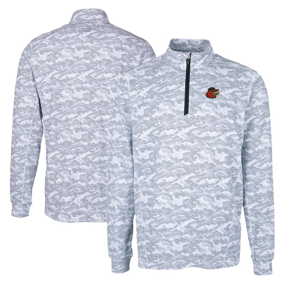 Men's Cutter & Buck Charcoal Rochester Red Wings Big & Tall Traverse Camo Print Stretch Quarter-Zip Pullover Top