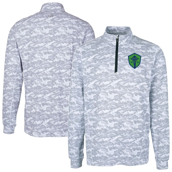 Men's-Cutter & Buck Charcoal Seattle Sounders FC Big & Tall Traverse Stretch Eco Camo Print Quarter-Zip Pullover Top