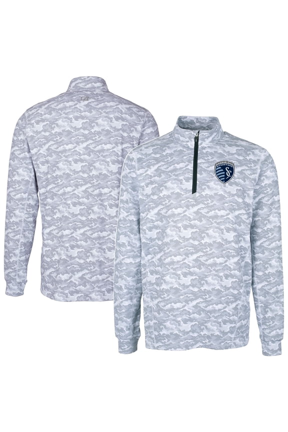 Men's-Cutter & Buck  Charcoal Sporting Kansas City Big & Tall Traverse Stretch Eco Camo Print Quarter-Zip Pullover Top