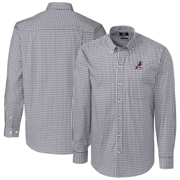 Men's Cutter & Buck Charcoal Springfield Cardinals Easy Care Stretch Gingham Long Sleeve Button-Down Shirt