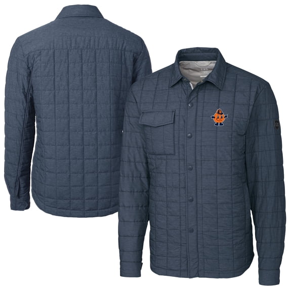 Men's Cutter & Buck Charcoal Syracuse Orange Vault Rainier PrimaLoft Eco Insulated Quilted Button-Up Shacket