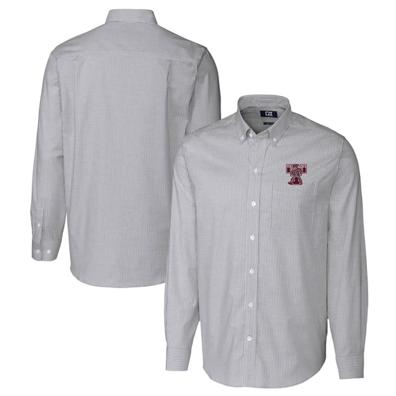 Men's Cutter & Buck Charcoal Texas A&M Aggies Vault Striped Stretch Oxford Long Sleeve Dress Shirt
