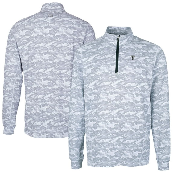 Men's Cutter & Buck Charcoal Texas Rangers Traverse Eco Camo Tri-Blend DryTec Quarter-Zip Top