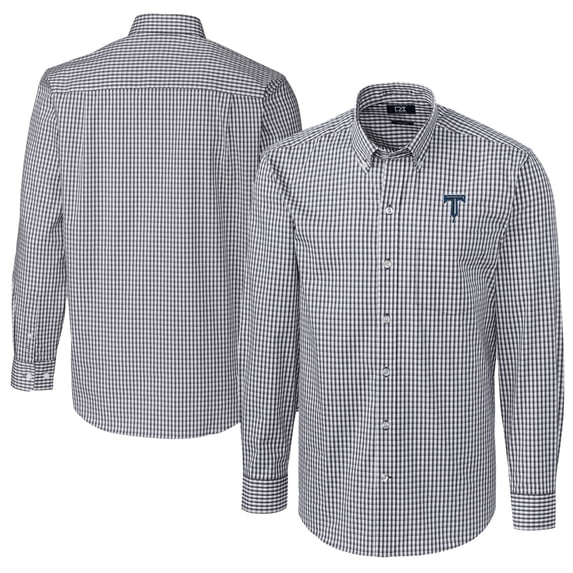 Men's Cutter & Buck Charcoal Tulsa Drillers Big & Tall Easy Care Stretch Gingham Long Sleeve Button-Down Shirt