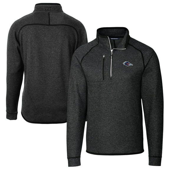 Men's Cutter & Buck Charcoal UTSA Roadrunners Mainsail Sweater-Knit Half-Zip Pullover Jacket
