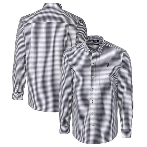 Men's Cutter & Buck Charcoal Villanova Wildcats Easy Care Stretch Gingham Long Sleeve Button-Down Shirt