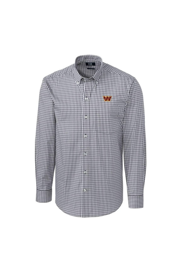Men's Cutter & Buck Charcoal Washington Commanders Big & Tall Stretch Gingham Long Sleeve Button-Down Shirt