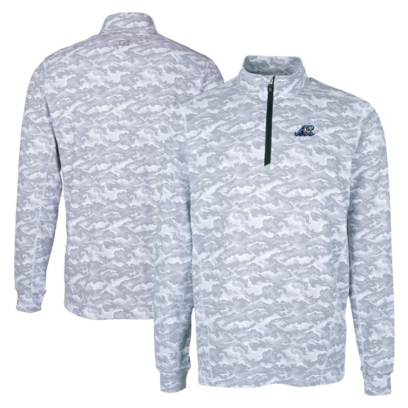 Men's Cutter & Buck Charcoal West Michigan Whitecaps Big & Tall Traverse Camo Print Stretch Quarter-Zip Pullover Top