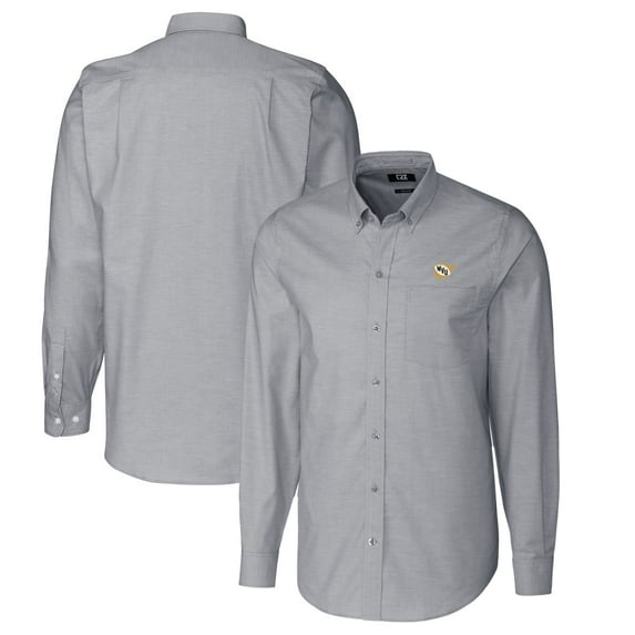 Men's Cutter & Buck Charcoal West Virginia Mountaineers Vault Stretch Oxford Long Sleeve Button-Down Shirt