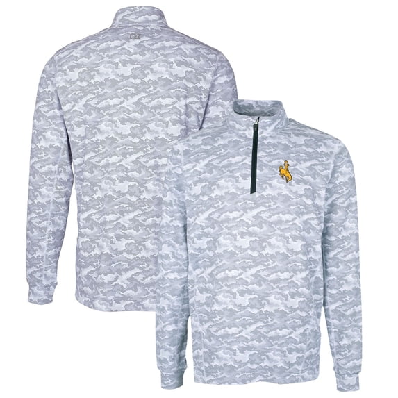 Men's Cutter & Buck Charcoal Wyoming Cowboys Big & Tall Traverse Camo Print Stretch Quarter-Zip Pullover Top