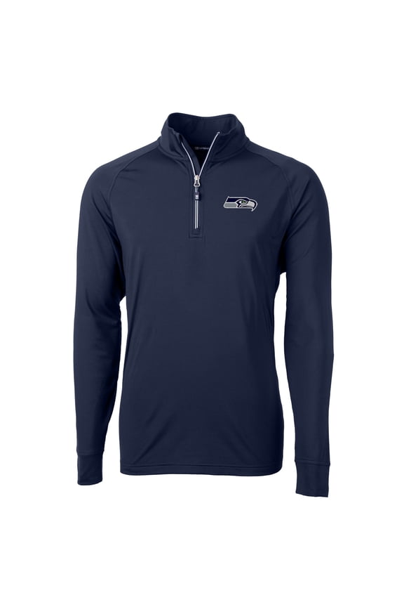 Men's Cutter & Buck College Navy Seattle Seahawks Adapt Eco Knit Quarter-Zip Pullover Jacket
