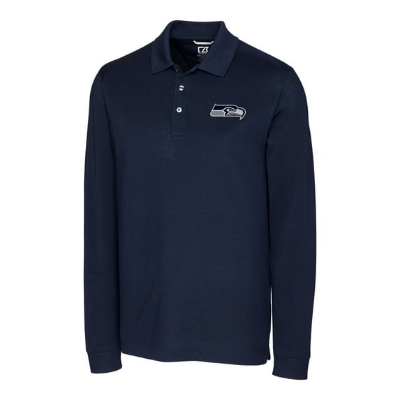 Men's Cutter & Buck College Navy Seattle Seahawks Advantage Long Sleeve Polo