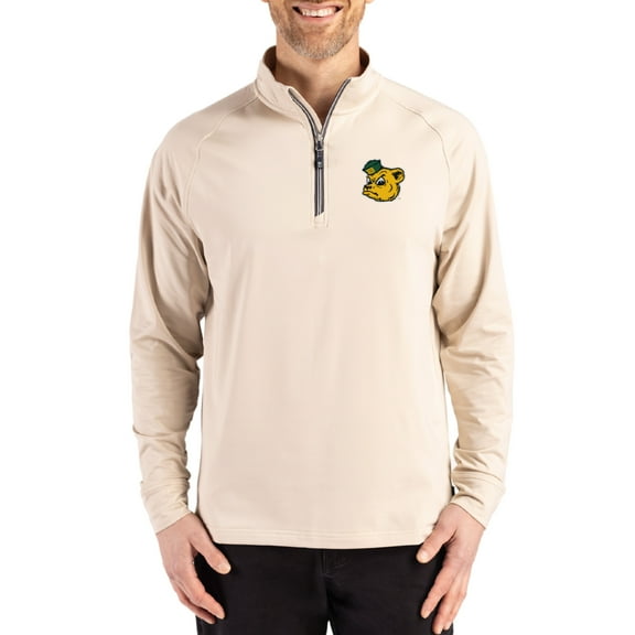 Men's Cutter & Buck Cream Baylor Bears Vault Logo Adapt Eco Knit Stretch Raglan Quarter-Zip Pullover