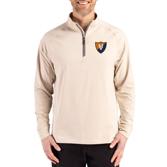 Men's Cutter & Buck Cream Illinois Fighting Illini Vault Logo Adapt Eco Knit Stretch Raglan Quarter-Zip Pullover