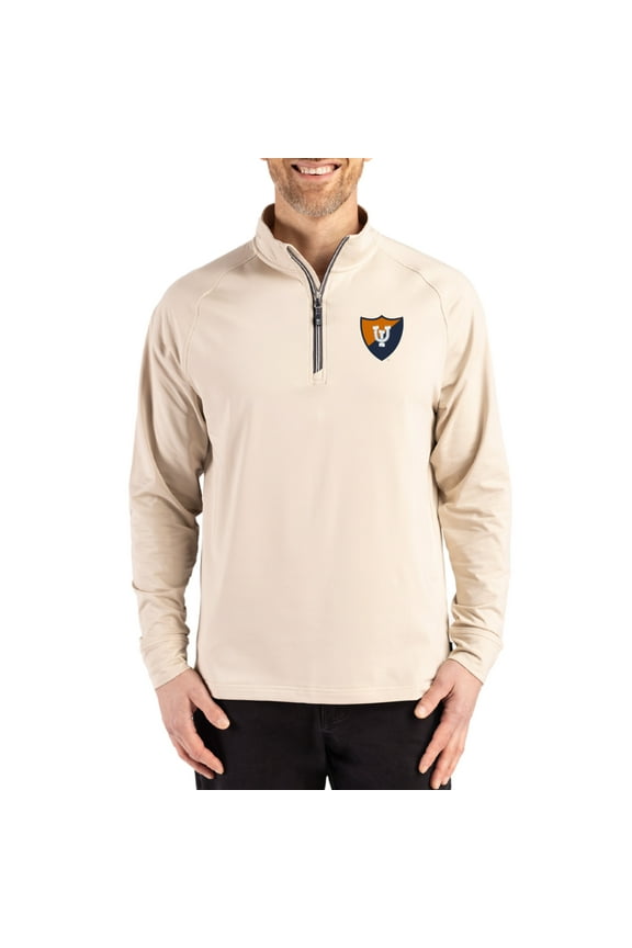 Men's Cutter & Buck Cream Illinois Fighting Illini Vault Logo Adapt Eco Knit Stretch Raglan Quarter-Zip Pullover