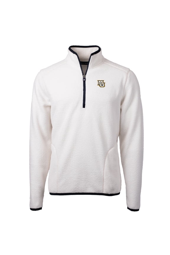 Men's Cutter & Buck Cream Marquette Golden Eagles Team Logo Cascade Eco Sherpa Fleece Quarter-Zip Pullover Jacket