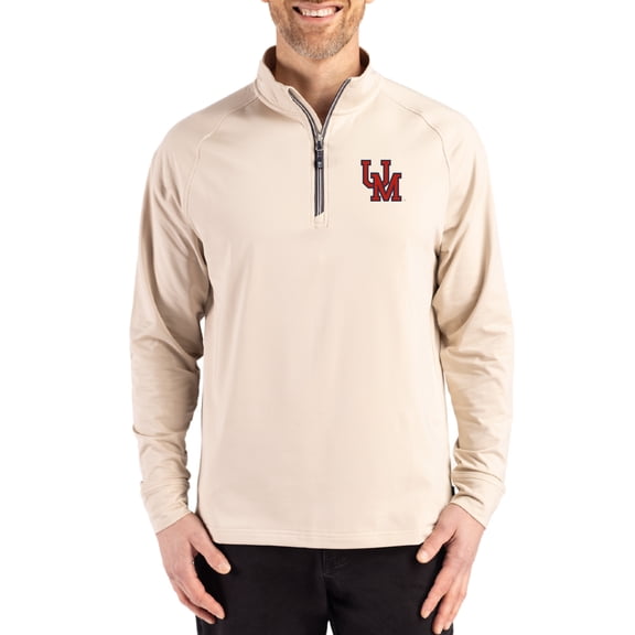 Men's Cutter & Buck Cream Ole Miss Rebels Vault Logo Adapt Eco Knit Stretch Raglan Quarter-Zip Pullover