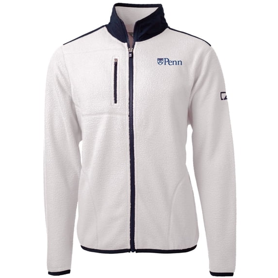 Men's Cutter & Buck Cream Pennsylvania Quakers Team Logo Cascade Eco Sherpa Fleece Full-Zip Jacket