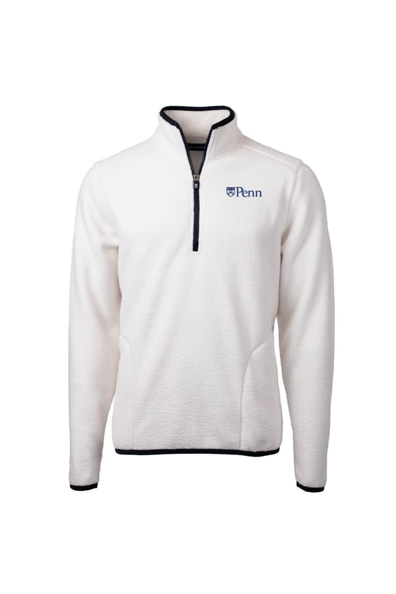 Men's Cutter & Buck Cream Pennsylvania Quakers Team Logo Cascade Eco Sherpa Fleece Quarter-Zip Pullover Jacket