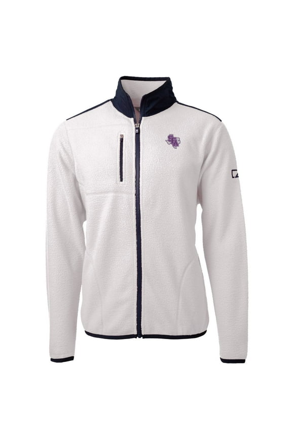 Men's Cutter & Buck Cream Stephen F Austin Lumberjacks Team Logo Cascade Eco Sherpa Fleece Full-Zip Jacket