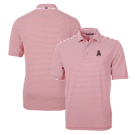 Men's Cutter & Buck Crimson Alabama Crimson Tide Throwback Logo Virtue Eco Pique Stripe Recycled Polo
