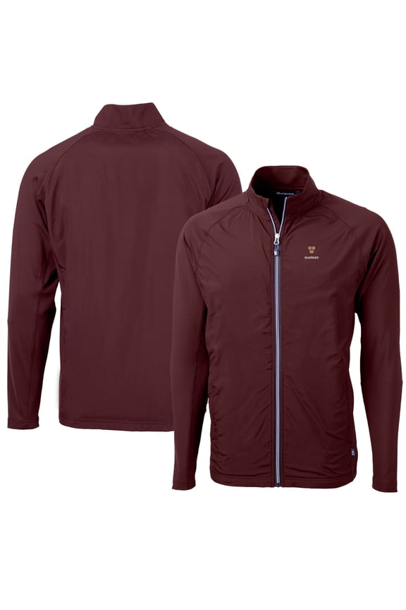 Men's Cutter & Buck Crimson Harvard Crimson Adapt Eco Knit Hybrid Recycled Full-Zip Jacket