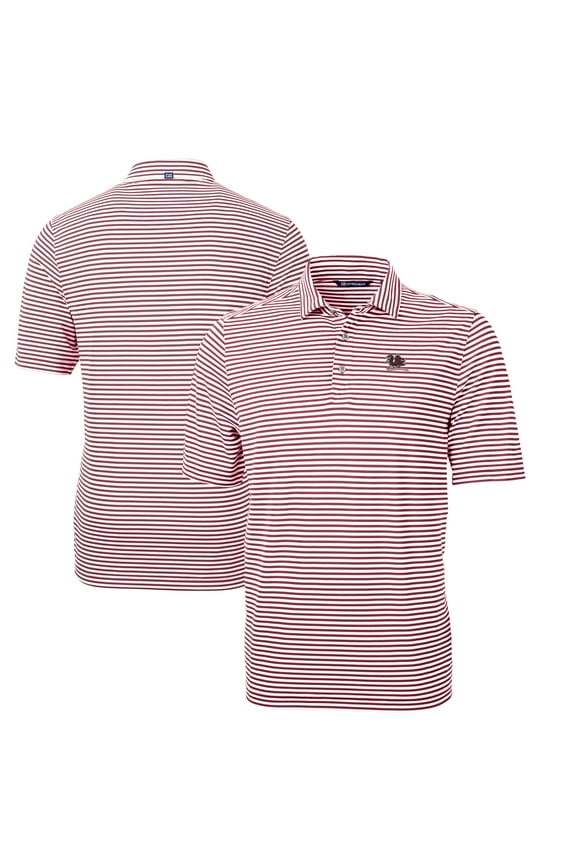Men's Cutter & Buck Garnet South Carolina Gamecocks Vault DryTec Virtue Eco Pique Stripe Recycled Polo