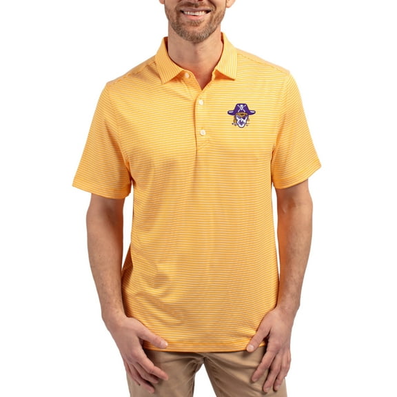 Men's Cutter & Buck Gold ECU Pirates Forge Eco Double Stripe Stretch Recycled Polo