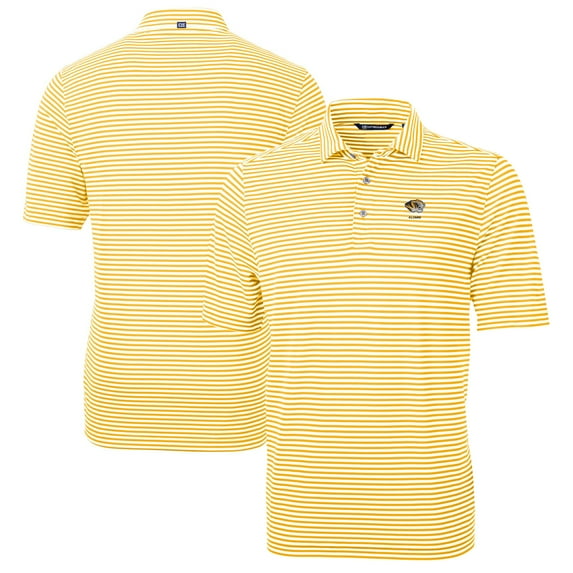 Men's Cutter & Buck Gold Missouri Tigers Virtue Eco Pique Stripe Recycled Polo