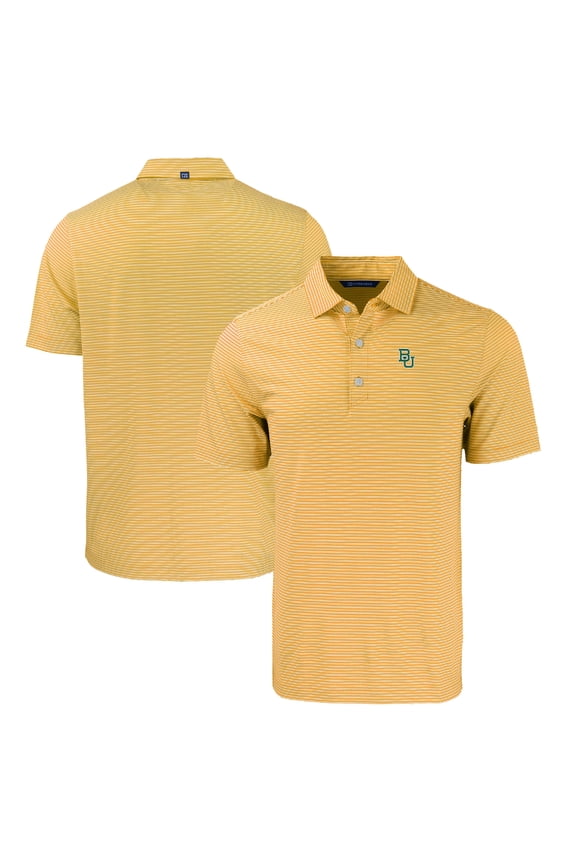 Men's Cutter & Buck  Gold/White Baylor Bears Forge Eco Double Stripe Stretch Recycled Polo