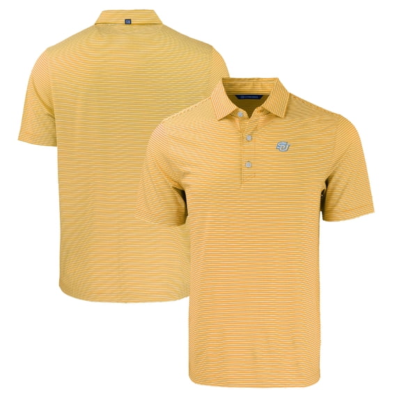 Men's Cutter & Buck Gold/White Southern University Jaguars Forge Eco Double Stripe Stretch Recycled Polo