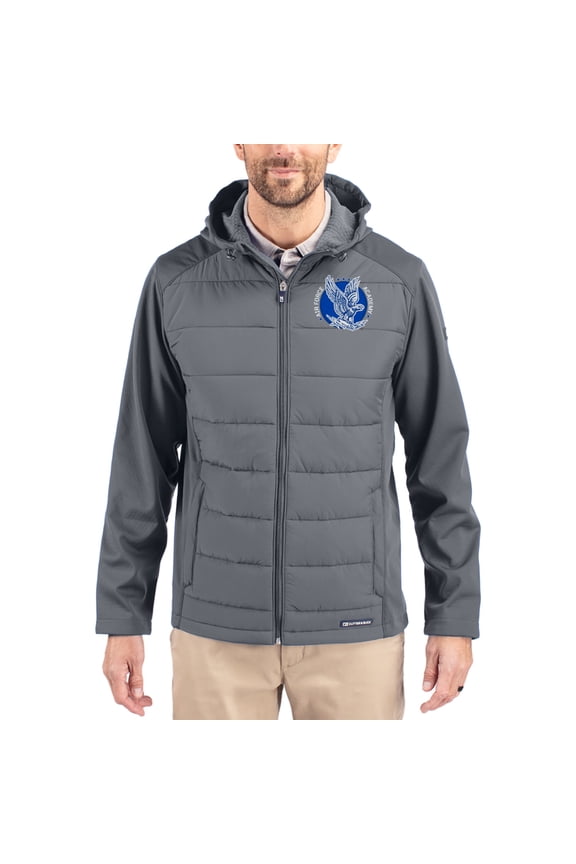 Men's Cutter & Buck Gray Air Force Falcons Evoke Hybrid Eco Softshell Recycled Full Zip Hooded Jacket