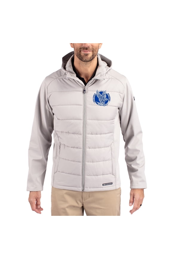 Men's Cutter & Buck Gray Air Force Falcons Evoke Hybrid Eco Softshell Recycled Full Zip Hooded Jacket