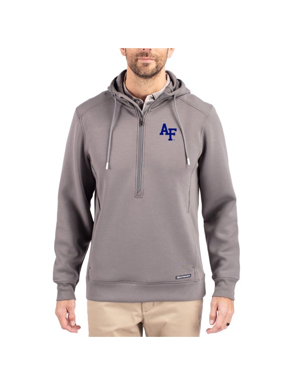Men's-Cutter & Buck Gray Air Force Falcons Roam Eco Recycled Half-Zip Pullover Hoodie