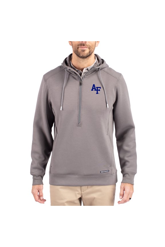 Men's-Cutter & Buck Gray Air Force Falcons Roam Eco Recycled Half-Zip Pullover Hoodie