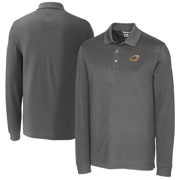 Men's Cutter & Buck Gray Akron RubberDucks Advantage Tri-Blend Pique Big & Tall Long Sleeve Polo