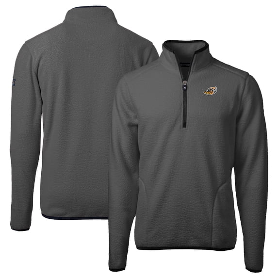 Men's Cutter & Buck Gray Akron RubberDucks Cascade Eco Sherpa Fleece Quarter-Zip Jacket