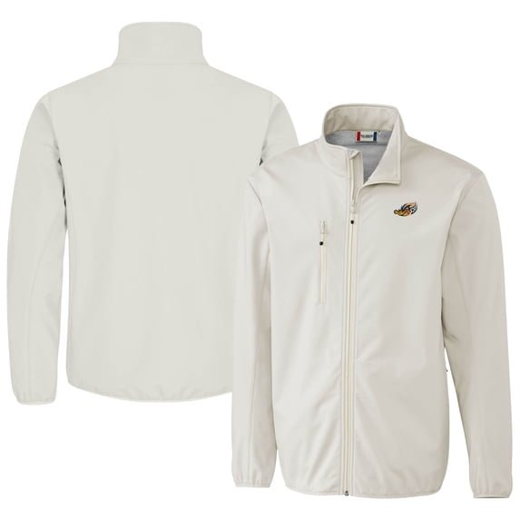 Men's Cutter & Buck Gray Akron RubberDucks Clique Trail Eco Stretch Softshell Full-Zip Jacket