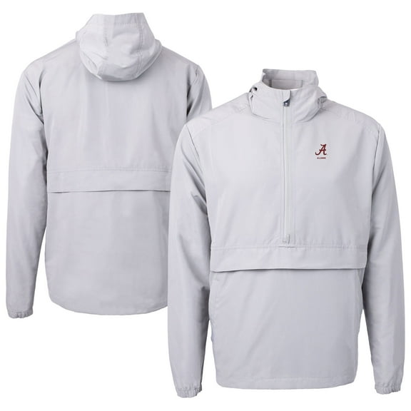 Men's Cutter & Buck  Gray Alabama Crimson Tide Alumni Logo Charter Eco Knit Recycled Anorak Half-Zip Jacket