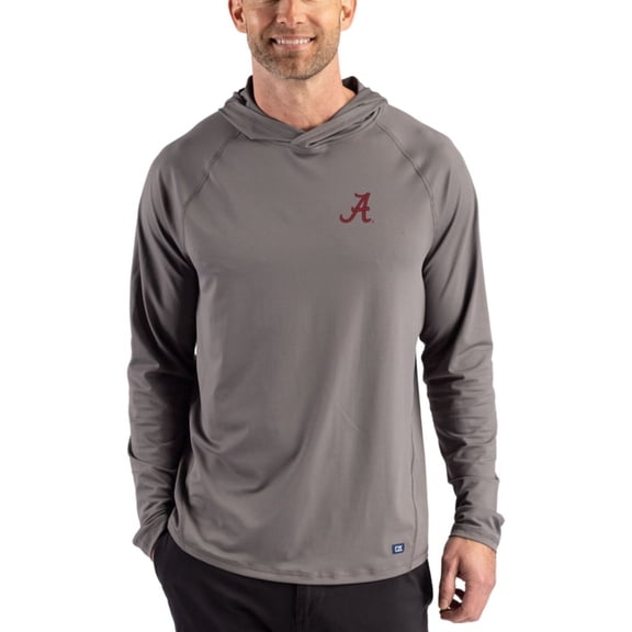 Men's Cutter & Buck Gray Alabama Crimson Tide Prospect Recycled Featherlight Stretch Hoodie