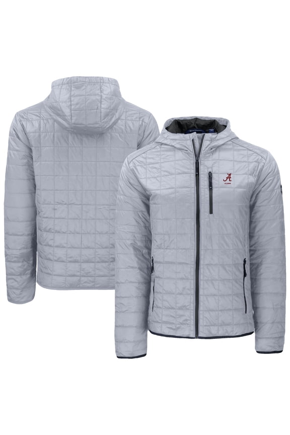 Men's-Cutter & Buck  Gray Alabama Crimson Tide Rainier Eco PrimaLoft Hooded Full-Zip Jacket