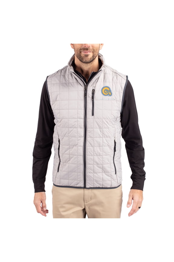 Men's-Cutter & Buck  Gray Albany State Golden Rams Rainier Eco Insulated PrimaLoft Full-Zip Puffer Vest