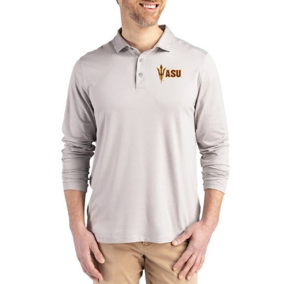 Men's Cutter & Buck  Gray Arizona State Sun Devils Primary Coastline Epic Comfort Long-Sleeve Polo