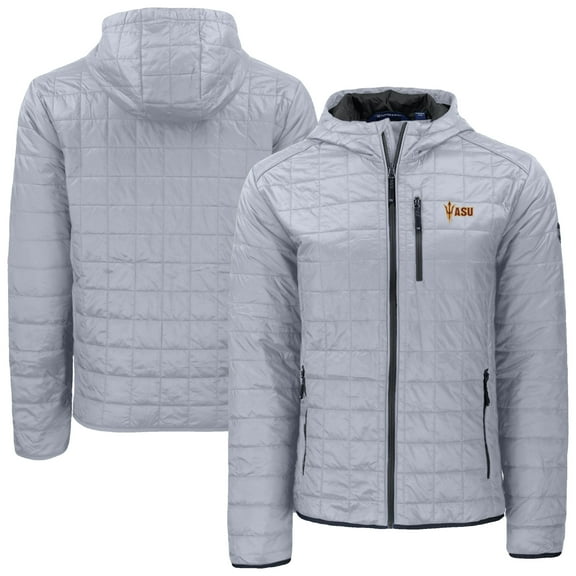 Men's-Cutter & Buck  Gray Arizona State Sun Devils Rainier Eco PrimaLoft Hooded Full-Zip Jacket