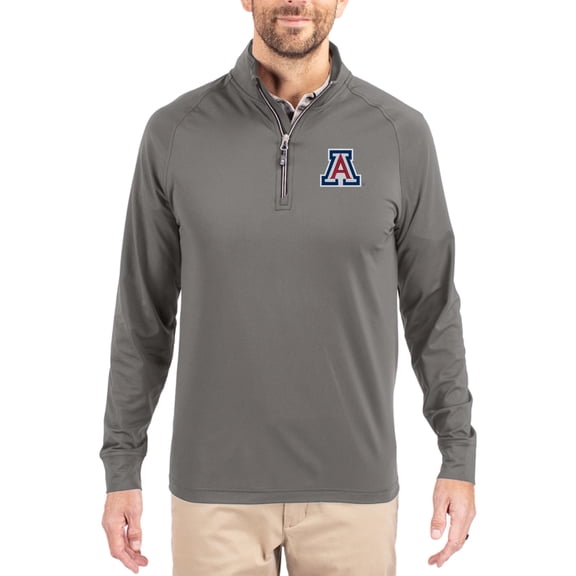 Men's Cutter & Buck Gray Arizona Wildcats Primary Logo Adapt Eco Knit Stretch Raglan Quarter-Zip Pullover