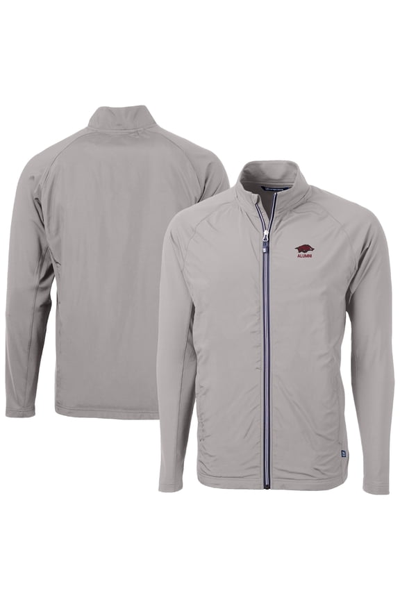 Men's Cutter & Buck  Gray Arkansas Razorbacks Adapt Eco Knit Hybrid Recycled Full-Zip Jacket