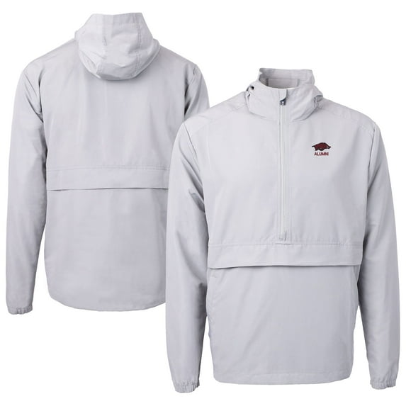 Men's Cutter & Buck Gray Arkansas Razorbacks Alumni Logo Charter Eco Knit Recycled Anorak Half-Zip Jacket